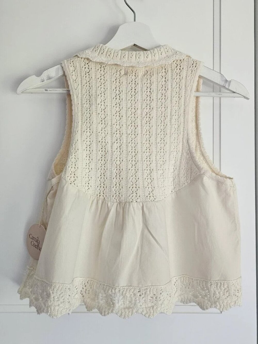 NEW! Camila Coelho Ivory Cream Collar Crochet Sleeveless Button Tank Vest Top - Picture 2 of 7